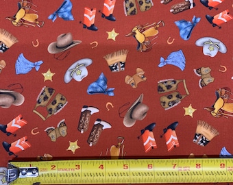 Saddle up Red by the 1/2 yard. Vintage western print from Michael Miller