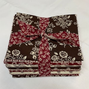 10pc. FQ Bundle. Cowgirl 1800&#39;s Brown & Burgundy Reproduction Prints.