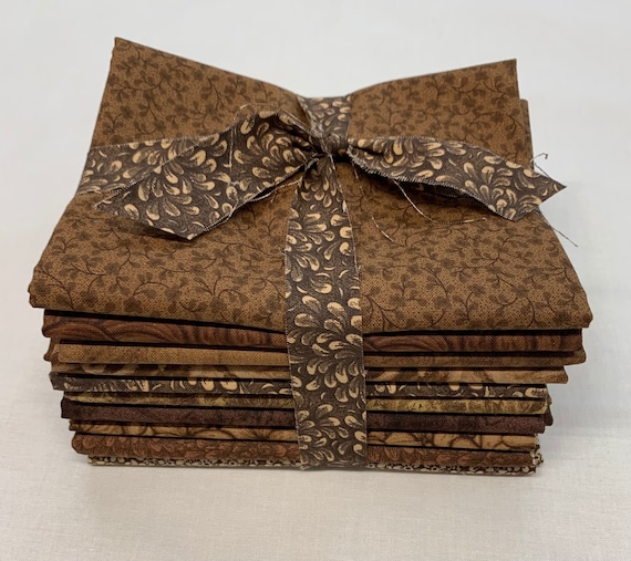 10pc Fat Quarter. Cowgirl Chocolate Brown's. Tone on Tone Prints.