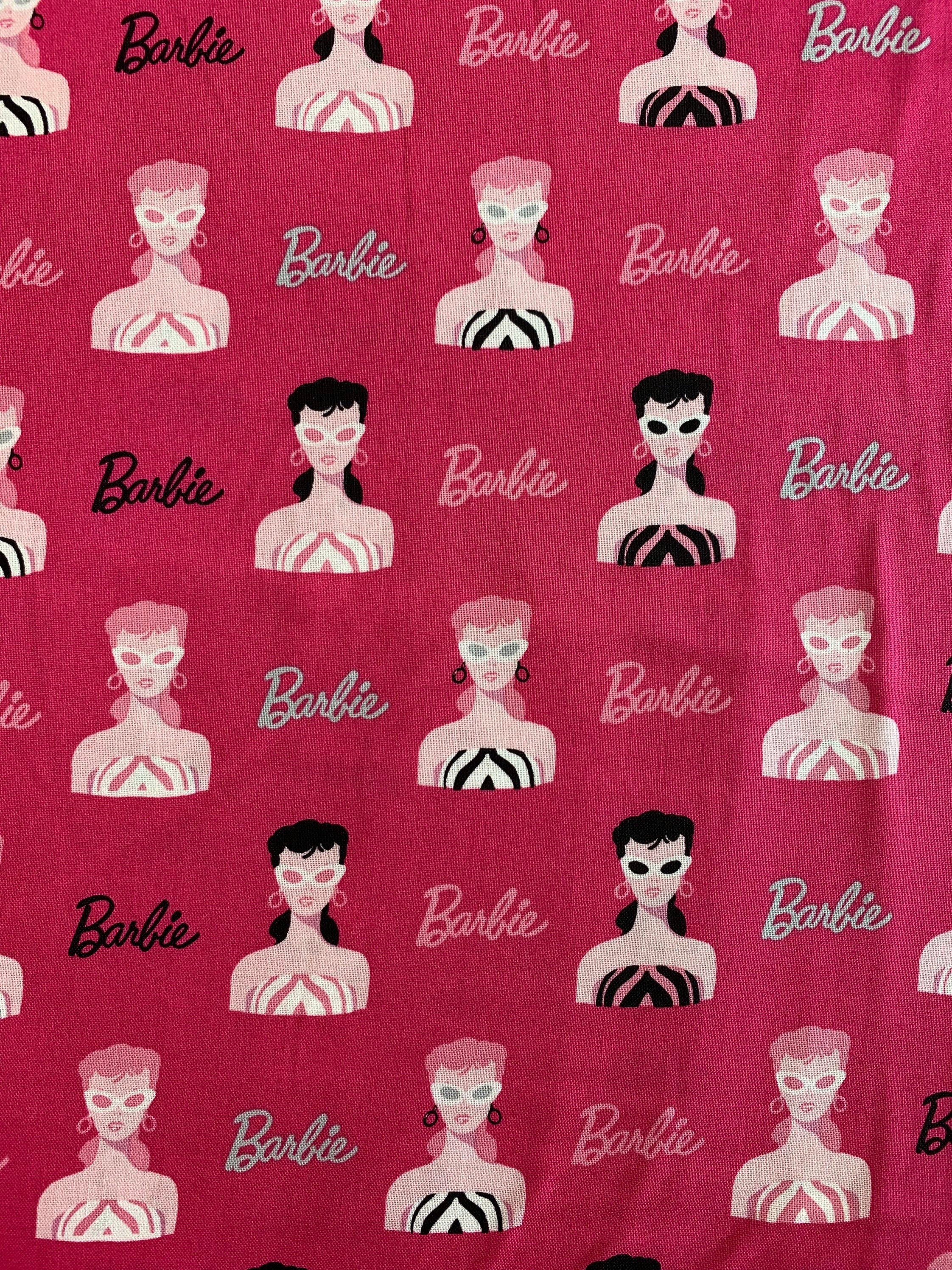 Classic Barbie - White -- Pink or Black background. Licensed Fabric by the  yard