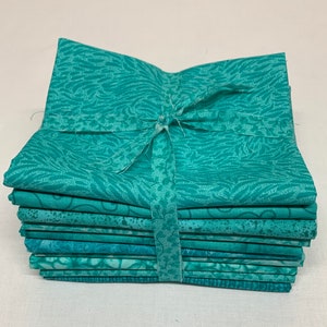 10pc Fat quarter bundle . Cowgirl Caribbean Greens. Tone on Tone prints