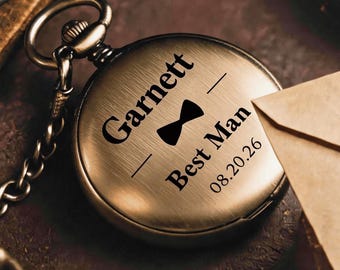 Engraved Groomsmen Gift Pocket Watch, Automatic Mechanical Skeleton Watch, Personalized Watch for Men, Custom Groom Gift from Bride