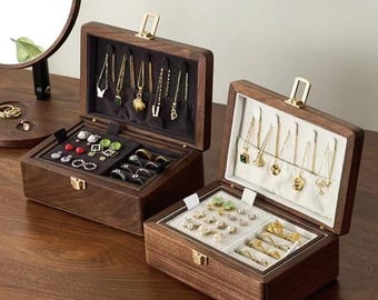 Custom Engraved Wood Jewelry Box, Personalized Jewelry Organizer, Wedding Gifts for Her, Christmas Gift for Mom, Personalized Gift for Her