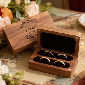 Custom Quad Wood Ring Box, Engraved Wood Ring Bearer Box, Storage for 2-4 Rings for Wedding Ceremony, Proposal or Engagement Gift