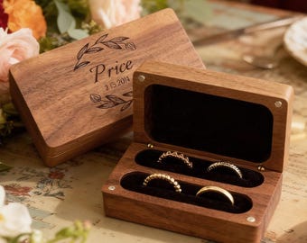 Benutzerdefinierte Quad-Holzringbox, gravierte Holzringträgerbox, Aufbewahrung für 2-4 Ringe für Hochzeitszeremonie, Vorschlag oder Verlobungsgeschenk