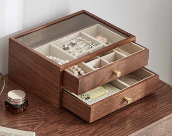 Caja de joyería de estilo de cajón multicapa de madera maciza, caja de joyería de gran capacidad, caja de joyería vintage, caja de almacenamiento de joyería, caja de joyería de madera