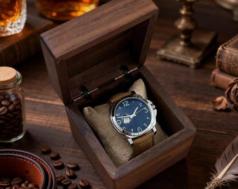 Personalized Walnut Wood Watch Box, Custom Groomsmen Gift, Engraved Single Watch Case, Best Man Proposal, Groom Gift from Bride