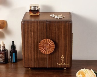 Caja de joyería de madera maciza con cajón, caja de almacenamiento de madera de nogal, caja organizadora de madera para pendientes, pulseras, collares, anillos y relojes, regalo para mamá
