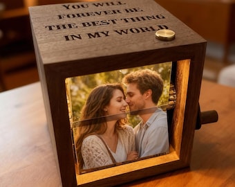 Personalized Photo Flipbook Animation Box, Wooden Photo Book with Light,  Crank Photobox Picture Box, Creative Anniversary gifts