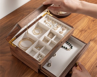 Personalized 2 Layer Large Wood Jewelry Box, Big Jewelry Box, Organizer, Birthday/Mother's Day/Wedding Gift for Mother/Wife/Bridesmaids