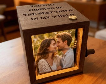 Custom Walnut Wood Photo Flipbook Animation Box, Wooden Photo Book with Light,  Crank Photobox Picture Box, Creative Anniversary gifts
