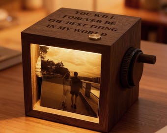Custom Engraved Photo Flipbook Animation Box, Wooden Photo Book with Light,  Crank Photobox Picture Box, Valentine's Day Gifts