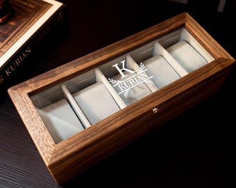 Custom Wooden Watch Box For Men, Best Engraved Wood Organizer For Watches, Anniversary Gift for Husband, Father Gift