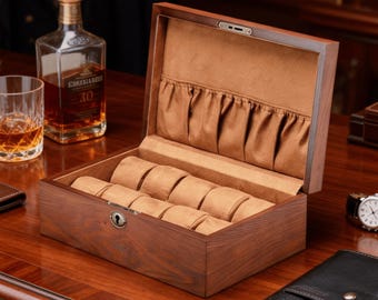 Custom Engraved Ash Wood 10 Slots Watch Box, Personalised Wood Watch Case for Men, Rectangular 4, 10, 12 Slots, Square 6 Slot Watch Holder