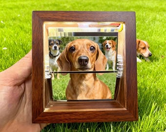 Custom Engraved Pet Photo Flipbook Animation Box, Wooden Photo Book with Light,  Crank Photobox Picture Box, Creative Anniversary gifts