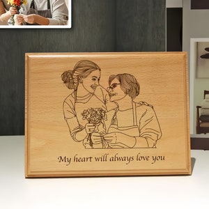 Foto grabada personalizada en madera con estilo de boceto, foto personalizada en madera, regalo de aniversario