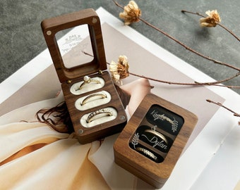 Custom Triple Slots Wood Ring Box for Wedding Ceremony, Double Slot Wedding Ring Box, Ring Bearer Box, Anniversary Gift