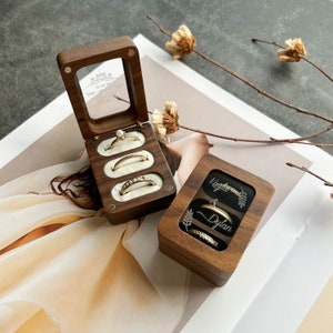 Custom Triple Slots Wood Ring Box for Wedding Ceremony, Double Slot Wedding Ring Box, Ring Bearer Box, Anniversary Gift