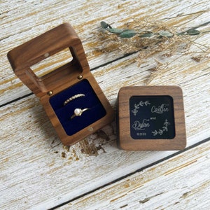 Double Slot Wooden Ring Box,Custom Wedding Ring Box,Personalized Ring Bearer Box,Engagement Wood Ring Holder, Engraved Ring Box