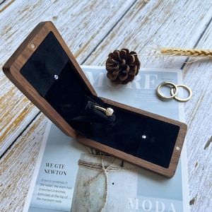 LED Flip-Up Engagement Ring Box with Light, Slim Wooden Ring Box with LED,  Customized  Engrave Ring Box