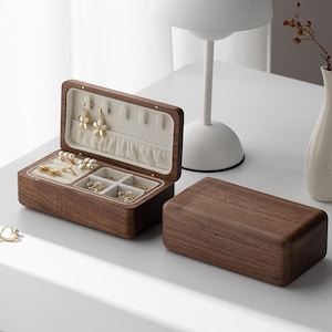 Zwei Schichten Holz Schmuckschatulle, benutzerdefinierte Walnuss Schmuckschatulle, Schmuckschatulle aus Holz, Schmuck Organizer, Ring, Armbänder, Ohrstecker, Halskette Lagerung