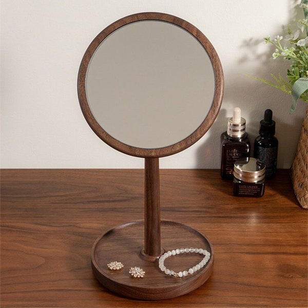 Miroir de bureau en bois, Miroir de courtoisie, Miroir de table portable, Miroir à main pour coiffeuse, Miroir décoratif pour la maison, Miroir réglable à 360