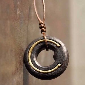 Handmade Wood & Brass Pendant, Simple Wood Necklace, Unique Wood Gift for Her, Wood Gift, Symbolic 5th Anniversary Present