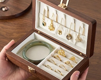 Custom Handcrafted Walnut Jewelry Box, Heirloom Quality Organizer, Brass Accents