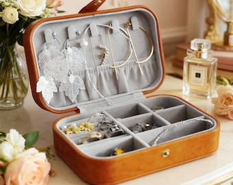 Portagioielli personalizzato in vera pelle, portagioielli da viaggio, regalo di compleanno, regali per feste nuziali, regali per damigelle d'onore, regalo per lei, regalo di Natale
