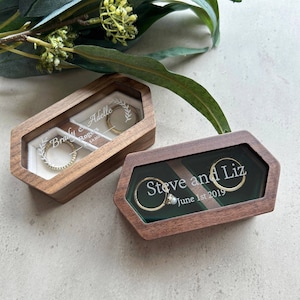 Custom Wood Wedding Ceremony Ring Box Personalized Engraved Engagement Ring Box Hexagon Ring Box Proposal Ring Holder