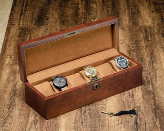 Wooden Watch Box for Men, Jewelry Valet Box, Lock & Key