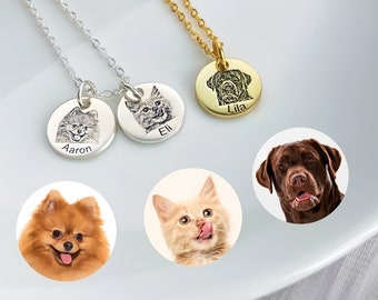 Collier minimaliste portrait chien chat, collier portrait animal de compagnie personnalisé, portrait personnalisé bijoux pour animaux de compagnie cadeau pour maman animal de compagnie, bijoux commémoratifs pour animal de compagnie