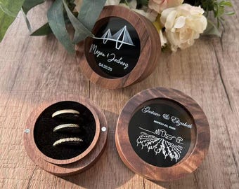 Dark Green/Blue Inlay Wedding Ring Box, 3 Slots Ring Bearer, Custom Ring Holder, Ring Bearer Box, Engagement Wedding Ceremony Ring Case