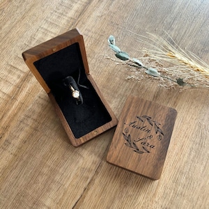 Thin Rotating Wooden Ring Box,Custom Wedding Ring Box,Personalized Ring Bearer Box,Engagement Wood Ring Holder, Engraved Ring Box