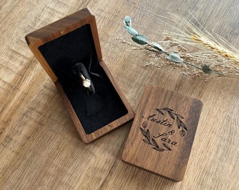 Rotating Black Walnut Wood Ring Box, Personalized Engagement Ring Holder