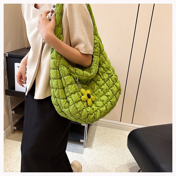 Fashion Quilted Crossbody Handbag Statement Puffer Tote Bag for Women Lightweight Winter Down Cotton Padded Shoulder Bag