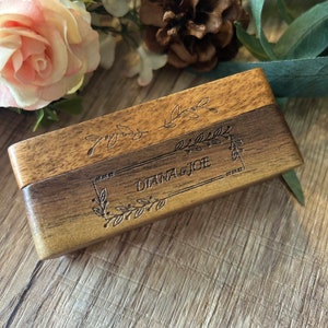 Personalized Wedding Ring Box, Double Ring Box, Ring Bearer Box, Slim Unique Ring Holder, Proposal Ring Box , Rustic Ring Box