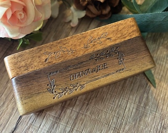 Personalized Wedding Ring Box, Double Ring Box, Ring Bearer Box, Slim Unique Ring Holder, Proposal Ring Box , Rustic Ring Box