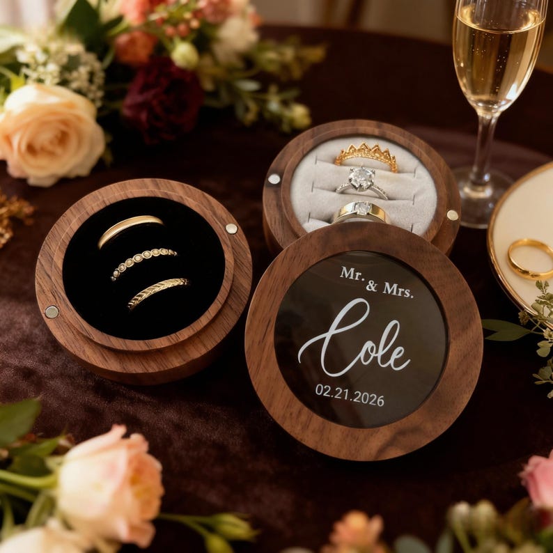 Individuell gestaltete Eheringbox, personalisierte Holzringbox für die Hochzeitszeremonie, Ringbox für die Hochzeit, Holzringbox Bild 6
