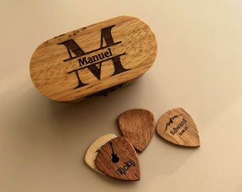 Personalized Wood Guitar Picks Box,  Custom Guitar Pick Box Storage ,Wood Guitar Pick Organizer , Gift for Guitarist Musician