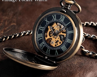 Personalized Automatic Pocket Watch, Engraved Self Winding Mechanical Watch with Gift Box, Custom Luxury Anniversary Gift for Husband Groom