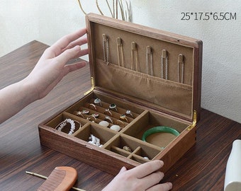 Custom Engraved Walnut Wood Storage Box, Wooden Earring Bracelet Necklace Rings Watch Organizer Box,Wedding Gfit, Mother's Day Gift