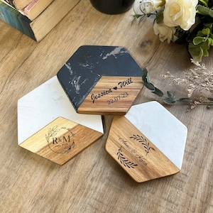 Personalized Wood Marble Coasters, Custom Wedding Coasters, Groom Wedding Coasters, Groomsmen Gift, Birthday Gift for Him, Christmas Gift