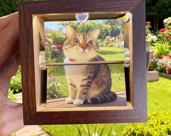 Personalized Engraved Cat Photo Flipbook Animation Box, Wooden Photo Book with Light, Crank Photobox Picture Box, Creative Anniversary Gifts
