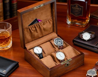 Custom Engraved 6 Slot  Ash Wood Watch Box, Personalised Wood Watch Case Organizer for Men, Rectangular 4, 10, 12 Slots Watch Holder