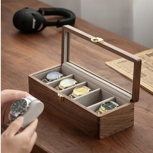 Custom Wood Watch Box For Men, Best Engraved Wood Organizer For Watches, Anniversary Gift for Husband, Father Gift