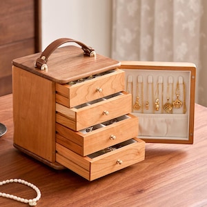 Caja de joyería de madera portátil personalizada, caja de joyería grabada personalizada, organizador de joyas, pulseras de anillo, aretes de botón, almacenamiento de collares