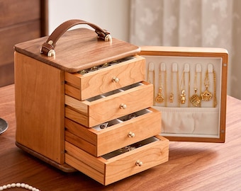 Personalized Walnut Wood Jewelry Box: Portable Travel Organizer, Mother's Day Gift