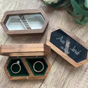 Custom Wedding Ring Box, Personalized Engraved Engagement Ring Box, Hexagon Ring Box, Proposal Ring Holder