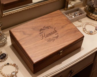 Gepersonaliseerde houten sieradendoos, op maat gegraveerde sieradendoos, sieradenorganisator, ringarmbanden, steker, kettingopslag, moedercadeau